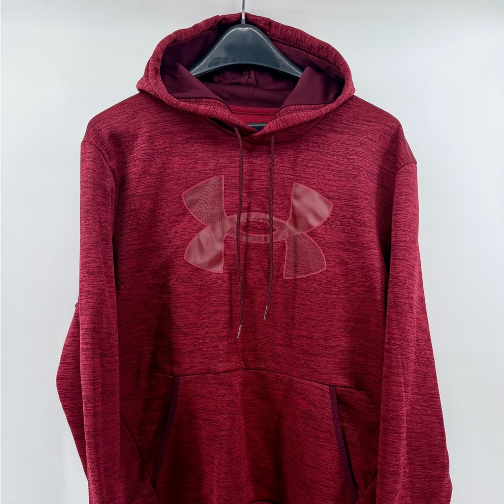 Under Armour Mens Armour Fleece Hoodie Maroon Heather Big Logo Sweatshirt Large